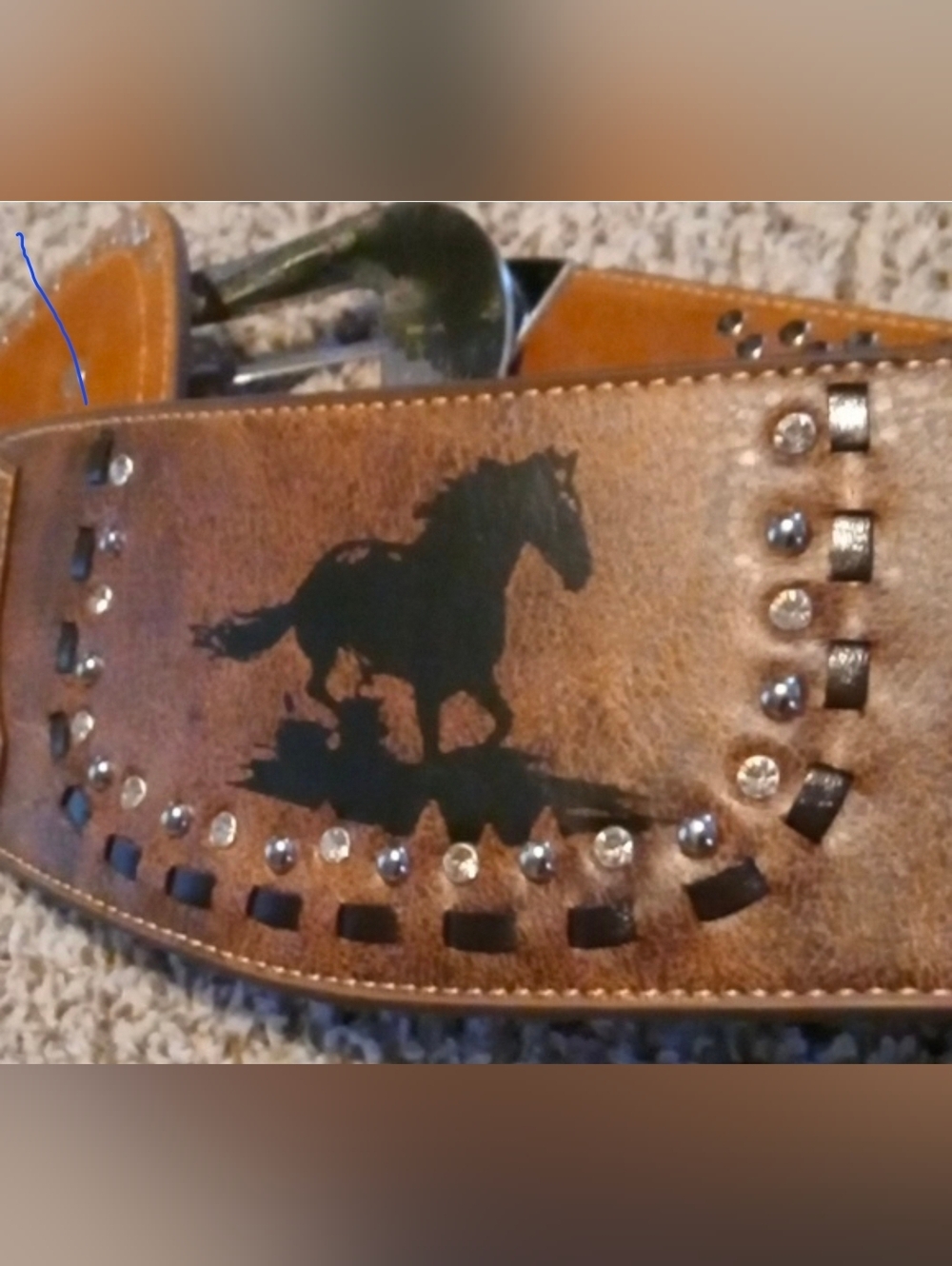 NWOT Vintage Montana Western Leather Belt with Horse Silhouette and Stud Accents